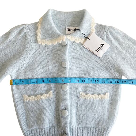 Rouje Clothilde Cardigan Sweater Mohair Wool Blend Knit Size 34 XS Sky Blue - Picture 6 of 9
